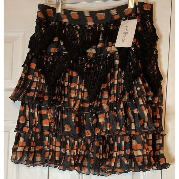 Verb Anthropologie Black Orange Ruffle Crochet Skirt Fall Halloween Medium New - Picture 1 of 5
